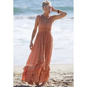 Free People Endless Summer Santa Maria Maxi Dress Coral Boho XS